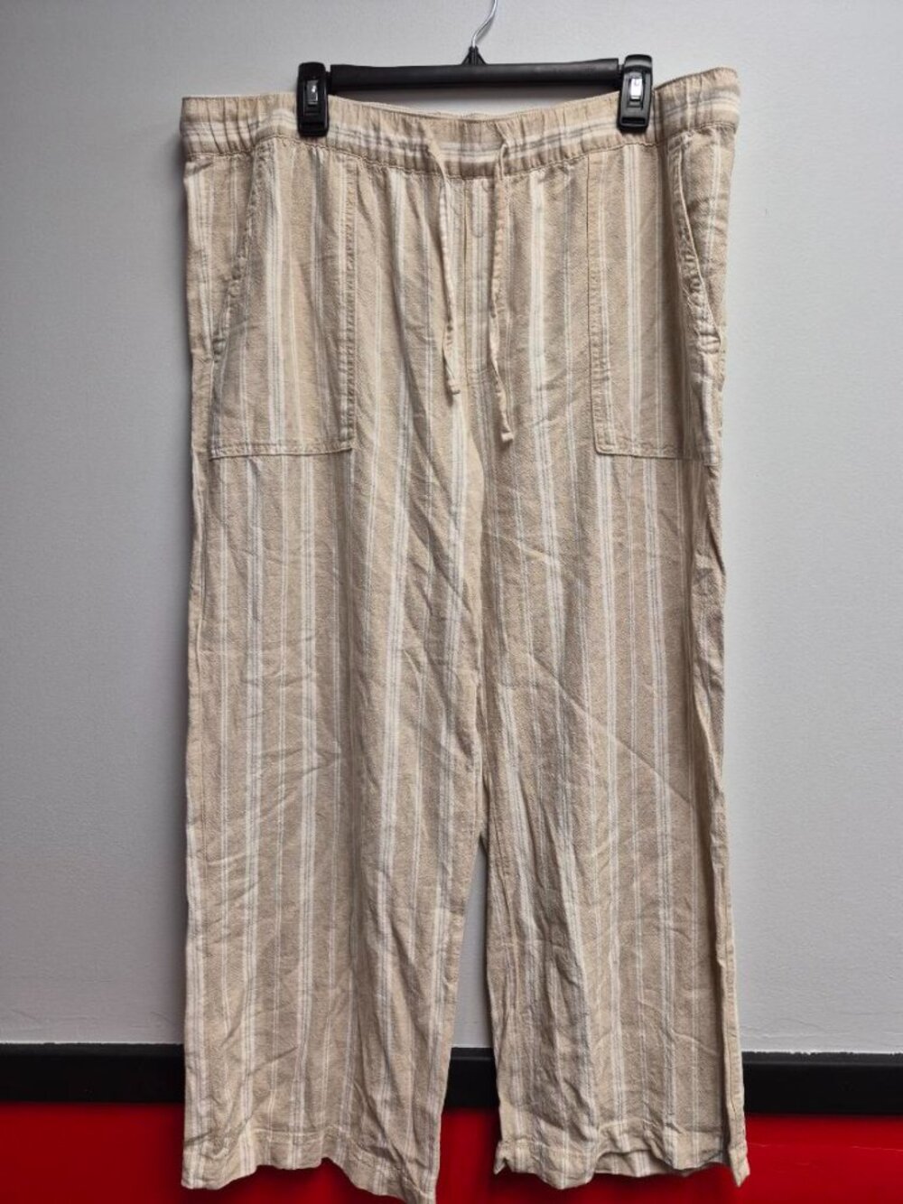 Gap Women's Linen Blend Pull-On Pant Tan White Striped XL Casual Summer Wide Leg